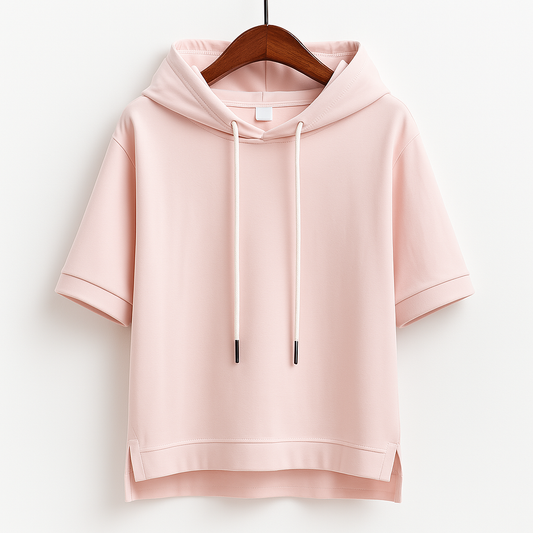 Women's lightweight short sleeve hoodie, ideal for comfortable casual spring and summer outfits. Relaxed fit pullover.