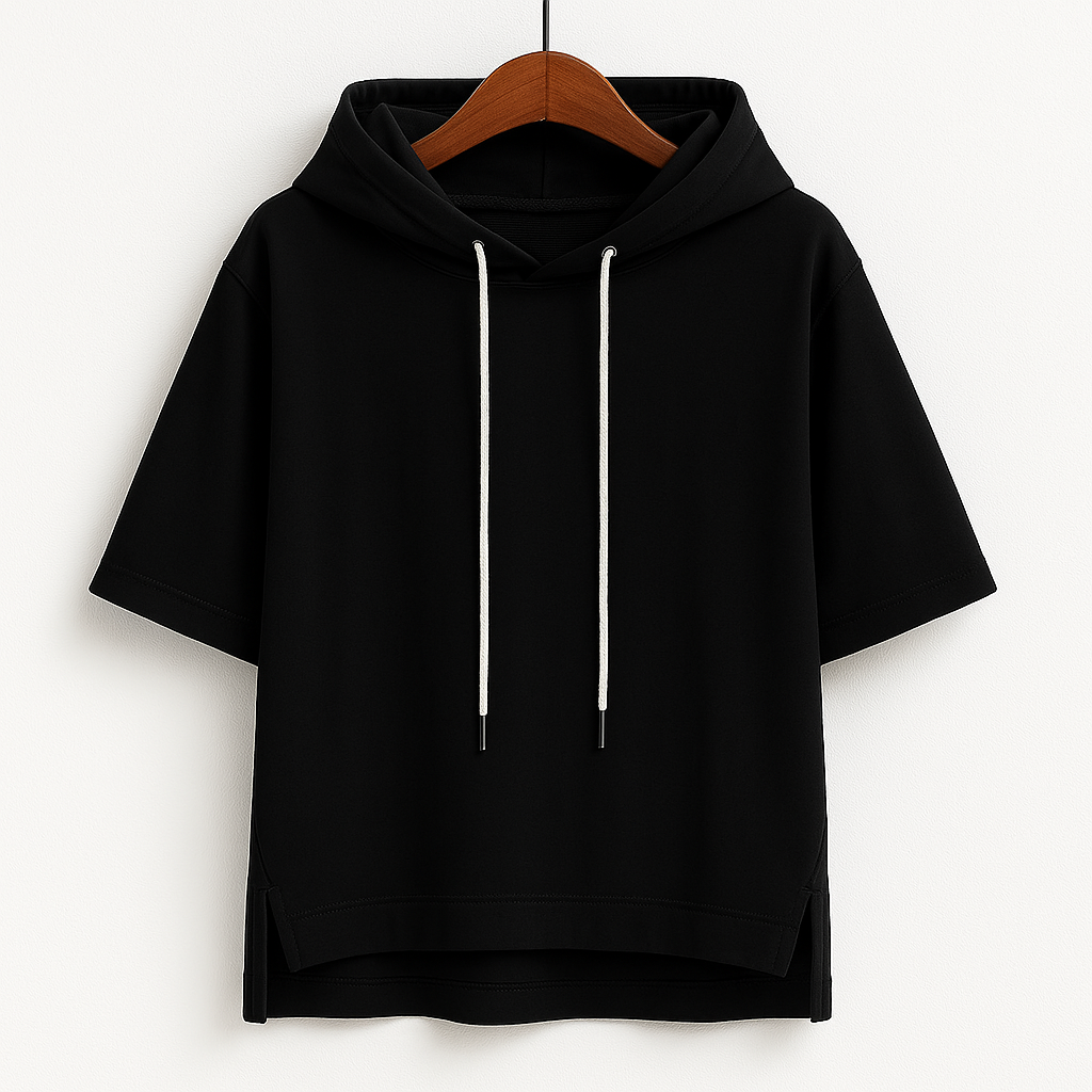 Stylish women's short sleeve pullover hoodie. Lightweight, comfortable & relaxed fit, great for spring/summer casual wear.