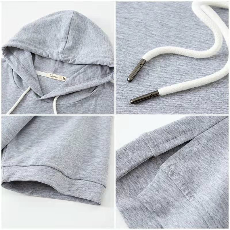 Versatile women's short sleeve hoodie. Comfortable lightweight pullover with drawstring for spring & summer casual style.