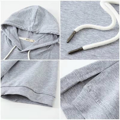 Versatile women's short sleeve hoodie. Comfortable lightweight pullover with drawstring for spring & summer casual style.