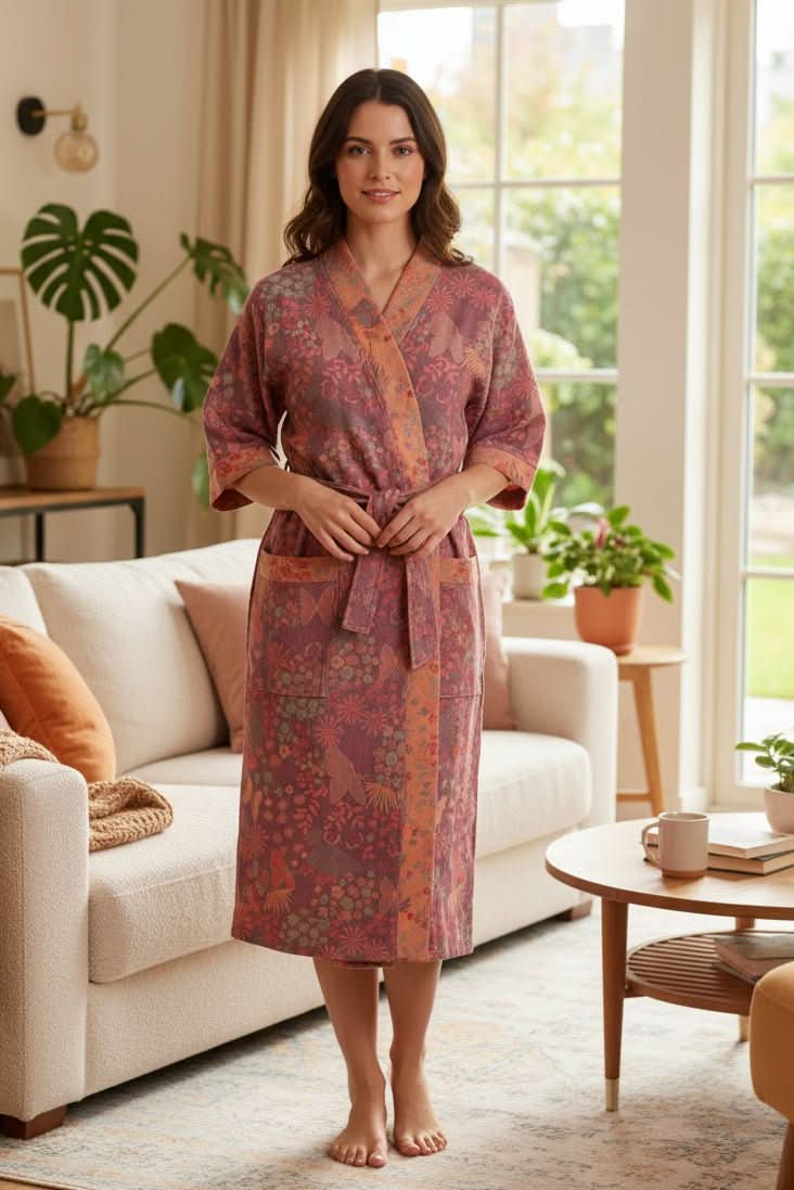 Women's lightweight soft bathrobe for comfortable lounging at home. Perfect spa robe.