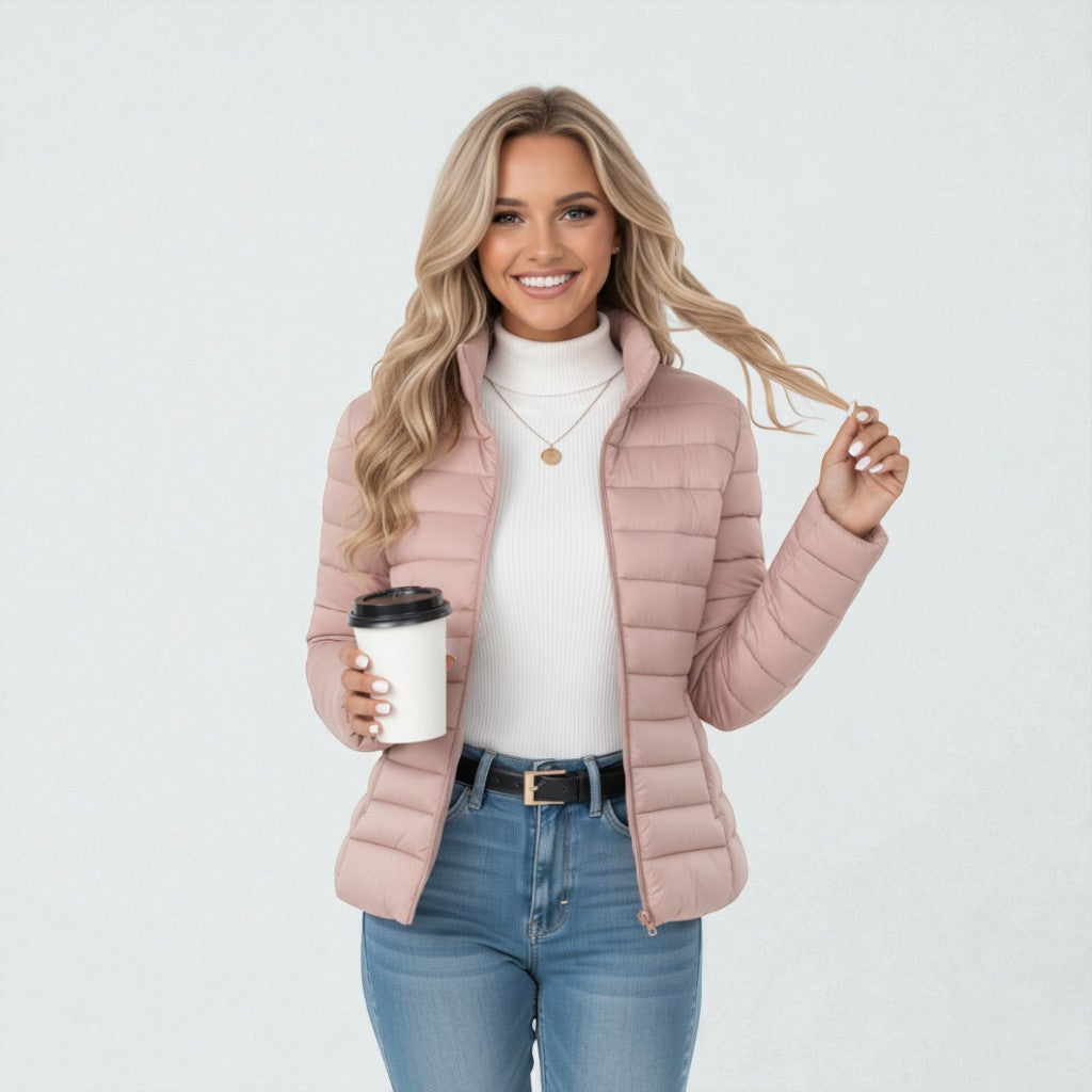 Fashionable & comfortable women's lightweight stand collar zip jacket for women.
