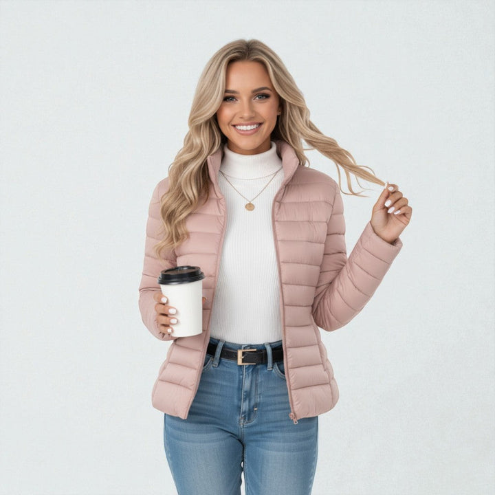 Fashionable & comfortable women's lightweight stand collar zip jacket for women.