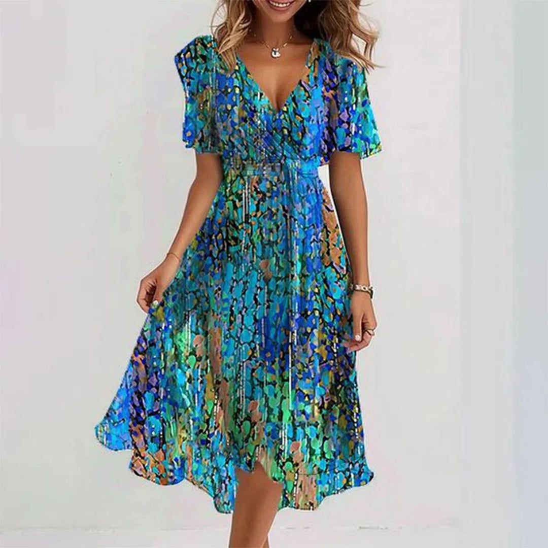 Flowy sleeveless midi beach dress for women, ideal for sunny vacations and comfortable warm weather wear.