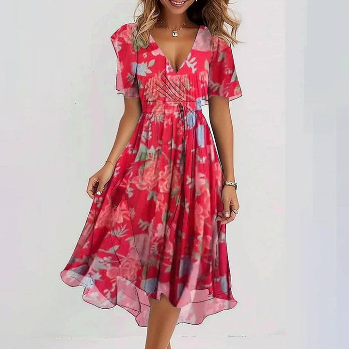 Relaxed fit women's summer midi dress, lightweight and breathable, ideal for casual warm weather & sunny days.