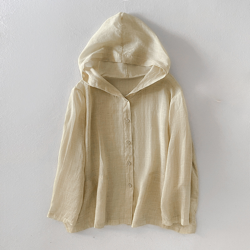 Comfortable women's lightweight summer hoodie. Breathable, relaxed fit with button-front detail for versatile everyday style.