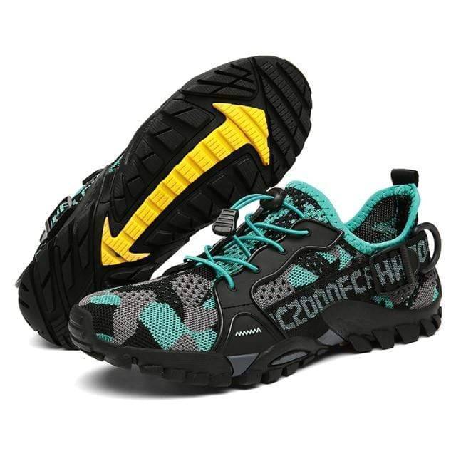Pair of women's hiking shoes, summer trek sneakers with durable EVA sole and secure lace-up closure