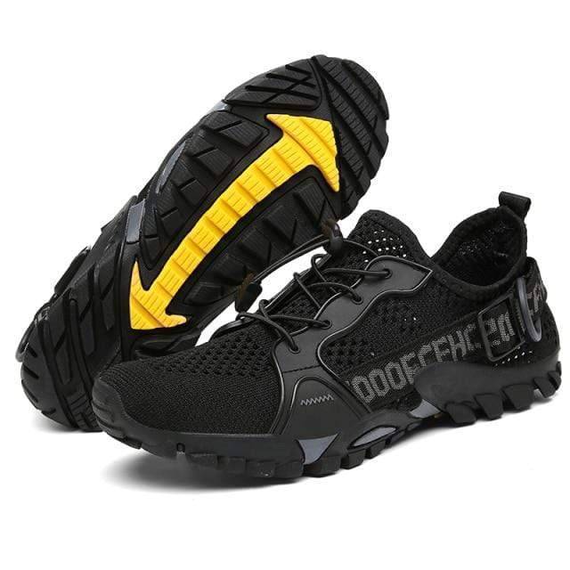Top-down view: women's summer trekking sneakers, athletic and breathable, ready for outdoor trails