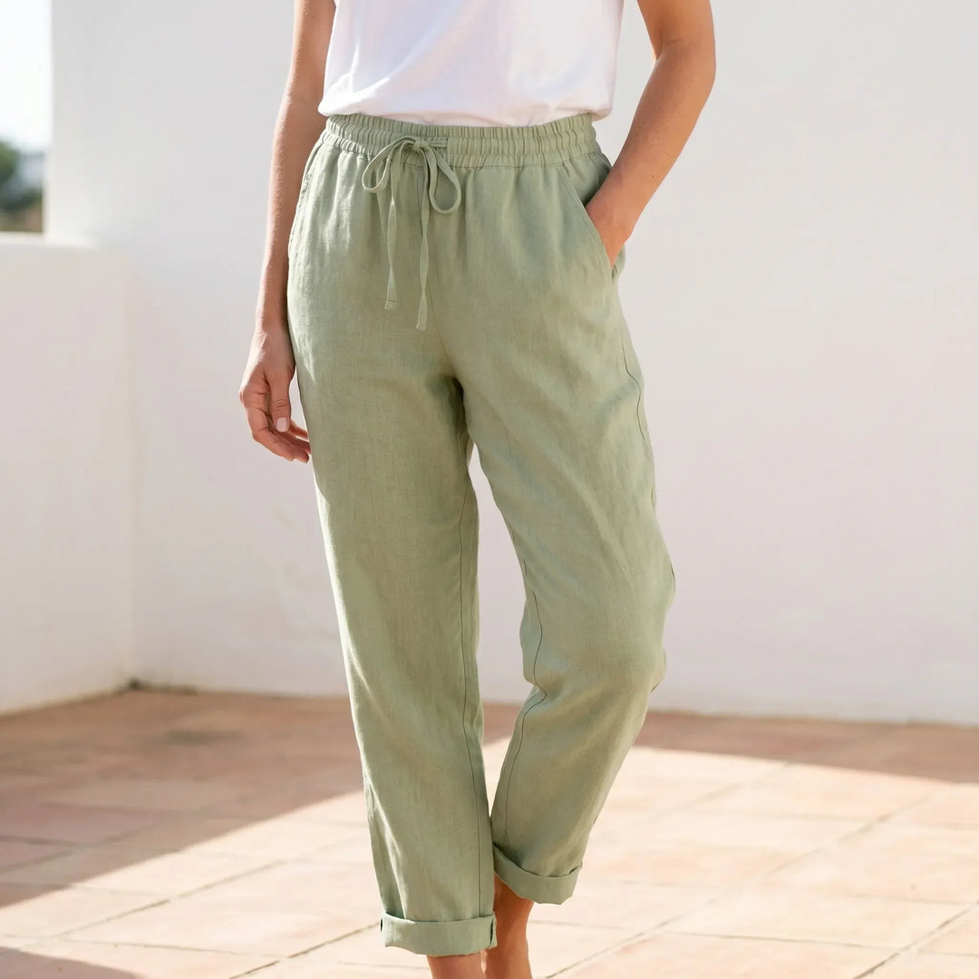 Women's lightweight summer trousers, relaxed fit with drawstring waist, perfect for casual comfort & style.