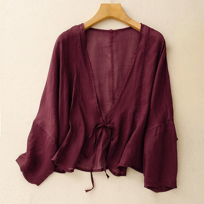 Women's lightweight tie-front cardigan, perfect for spring/summer layering, adding effortless style to any outfit.
