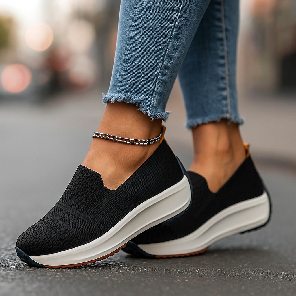 Orthopedic Liora Flex women's walking shoes, designed for support & comfort in a lightweight slip-on style.