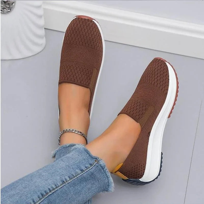 Orthopedic Liora Flex women's slip-on walking shoes; breathable, lightweight knit for comfortable daily wear.