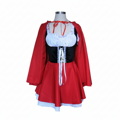 Adult Little Red Riding Hood hooded dress costume, enchanting fairytale design for women's dress-up.