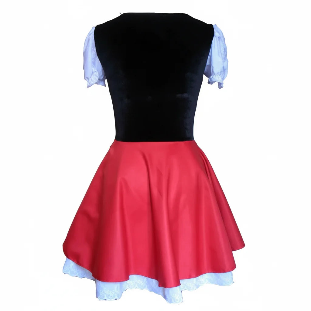 Classic red Little Red Riding Hood women's costume dress with hood, for fairytale fantasy & party wear.