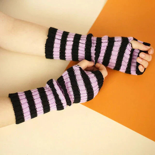Warm knitted fingerless gloves for women, perfect long design for texting & winter activities.