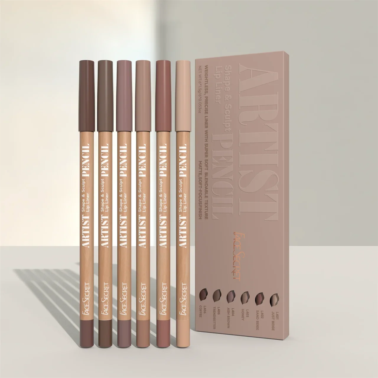 Waterproof lip pencil set for women in versatile nude pink, nude brown & pink rose. Long-lasting beauty makeup.