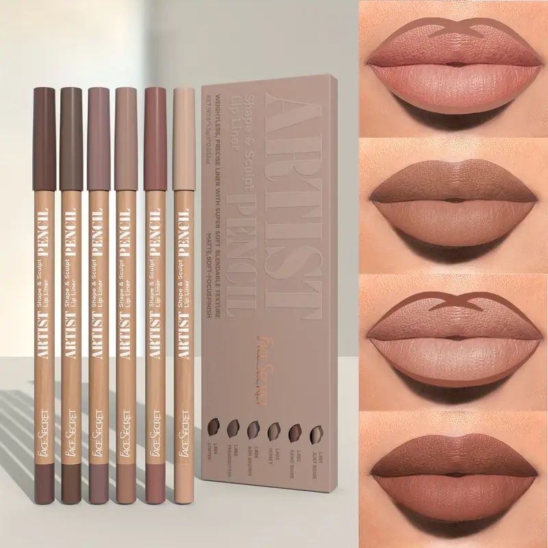 Define perfect lips with this women's long-lasting lip pencil set. Waterproof nude pink, brown & rose lip liners.