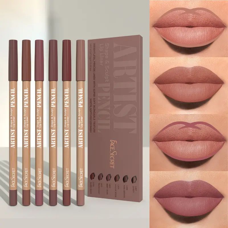 Women's beauty makeup: a long-lasting, waterproof lip pencil set in nude pink, nude brown & pink rose for precision.