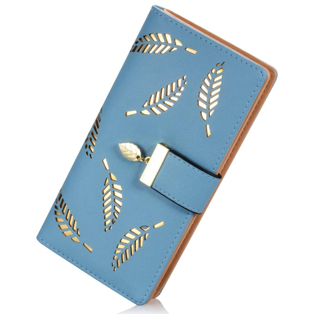 Stylish women's long leaf leather wallet, a perfect gift for her. Modern everyday carry essential.