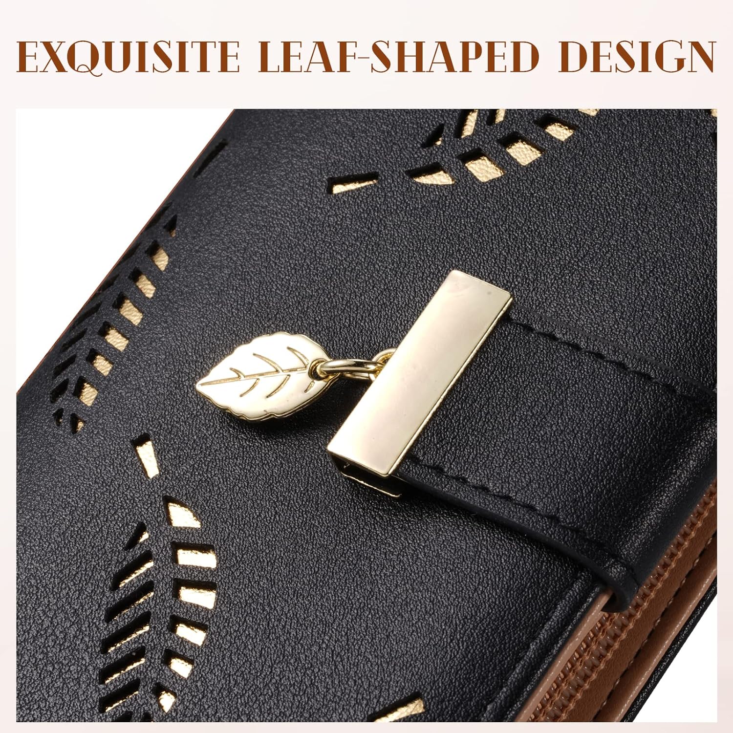 Long leather wallet for women, showing card holder details. Slim design for easy everyday carry.