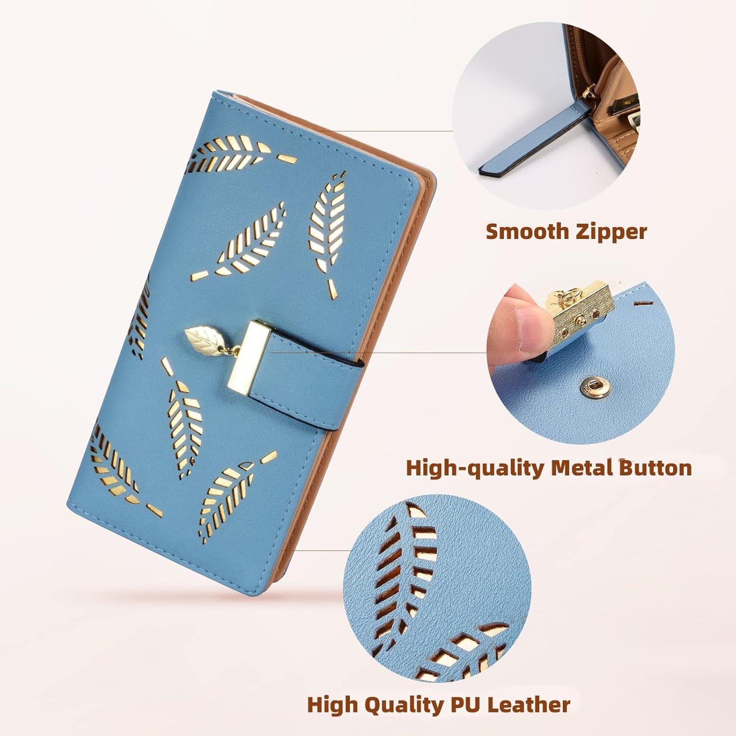 Stylish women's long leaf leather wallet. The ultimate everyday carry fashion accessory for her.