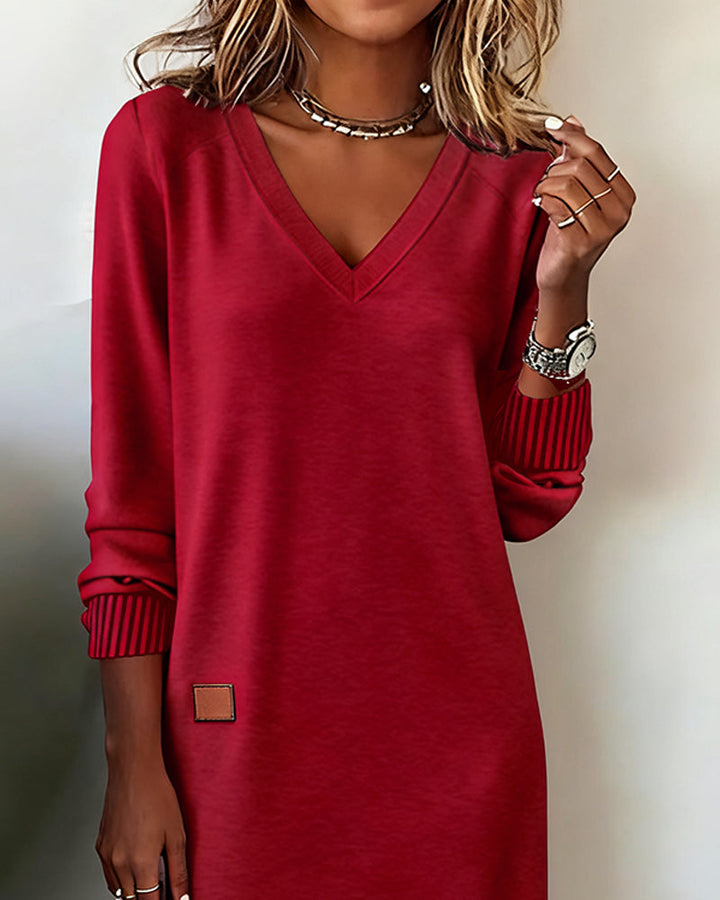 Women's long sleeve V-neck midi dress. Stylish & comfortable for work, office, or casual occasions.