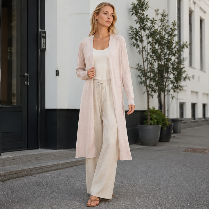 Cozy women's knit long cardigan, a must-have for fall fashion and effortless style.