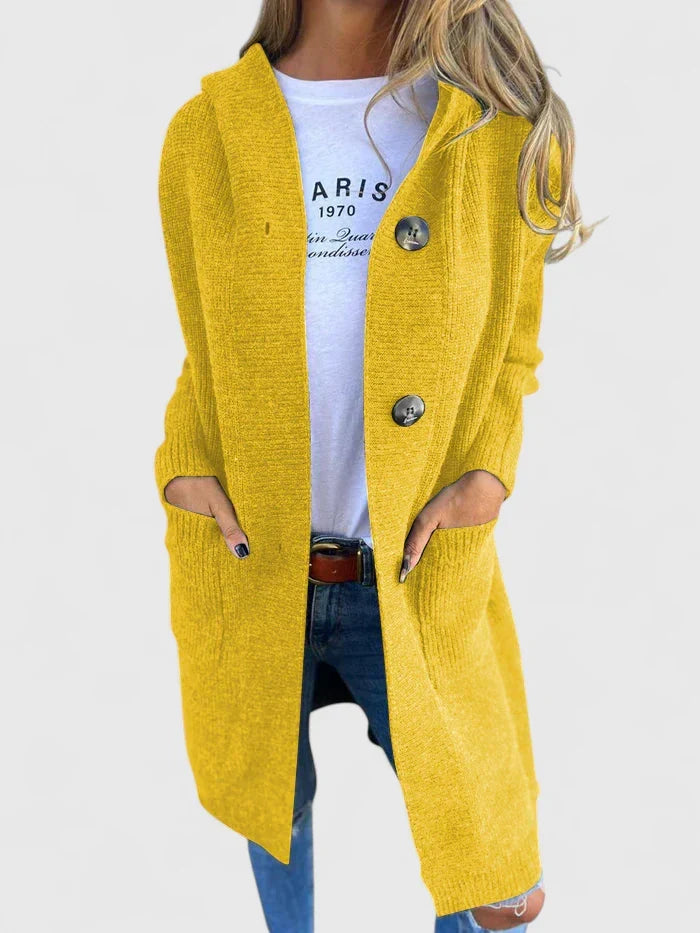 Comfortable women's longline button cardigan. Soft knit, great for cozy fall & winter layering.
