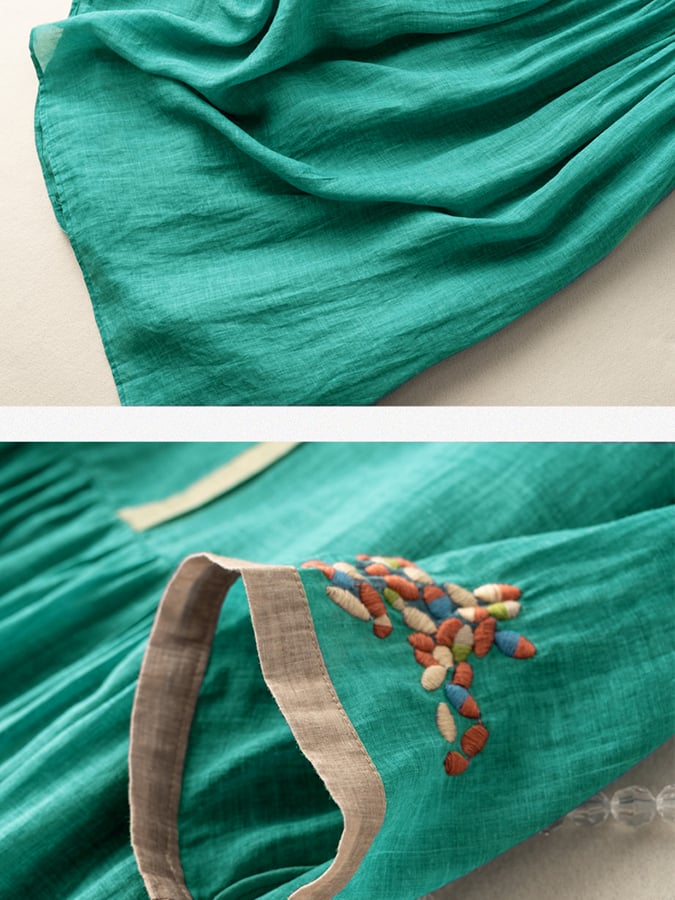 Stylish women's embroidered boho midi dress, comfortable loose fit, an essential for summer casual wardrobe.