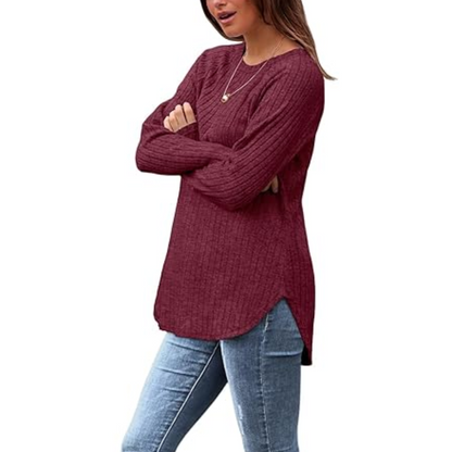 Relaxed fit women's crew neck sweater tunic, perfect for layering or stand-alone casual looks.