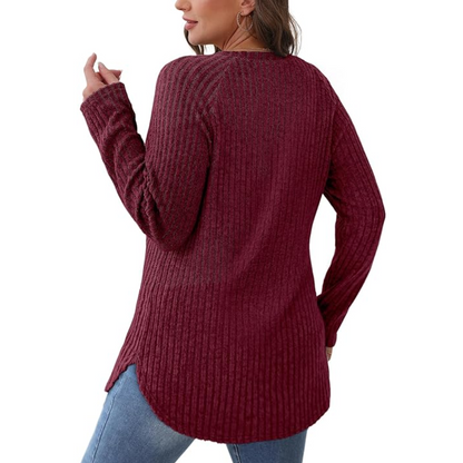 Warm and stylish women's long sleeve loose fit tunic sweater, great for cooler weather.