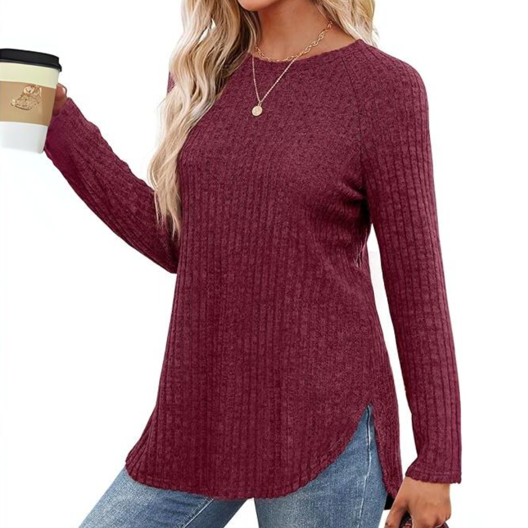 Versatile women's Barbara crew neck pullover tunic sweater, combining comfort with modern style.