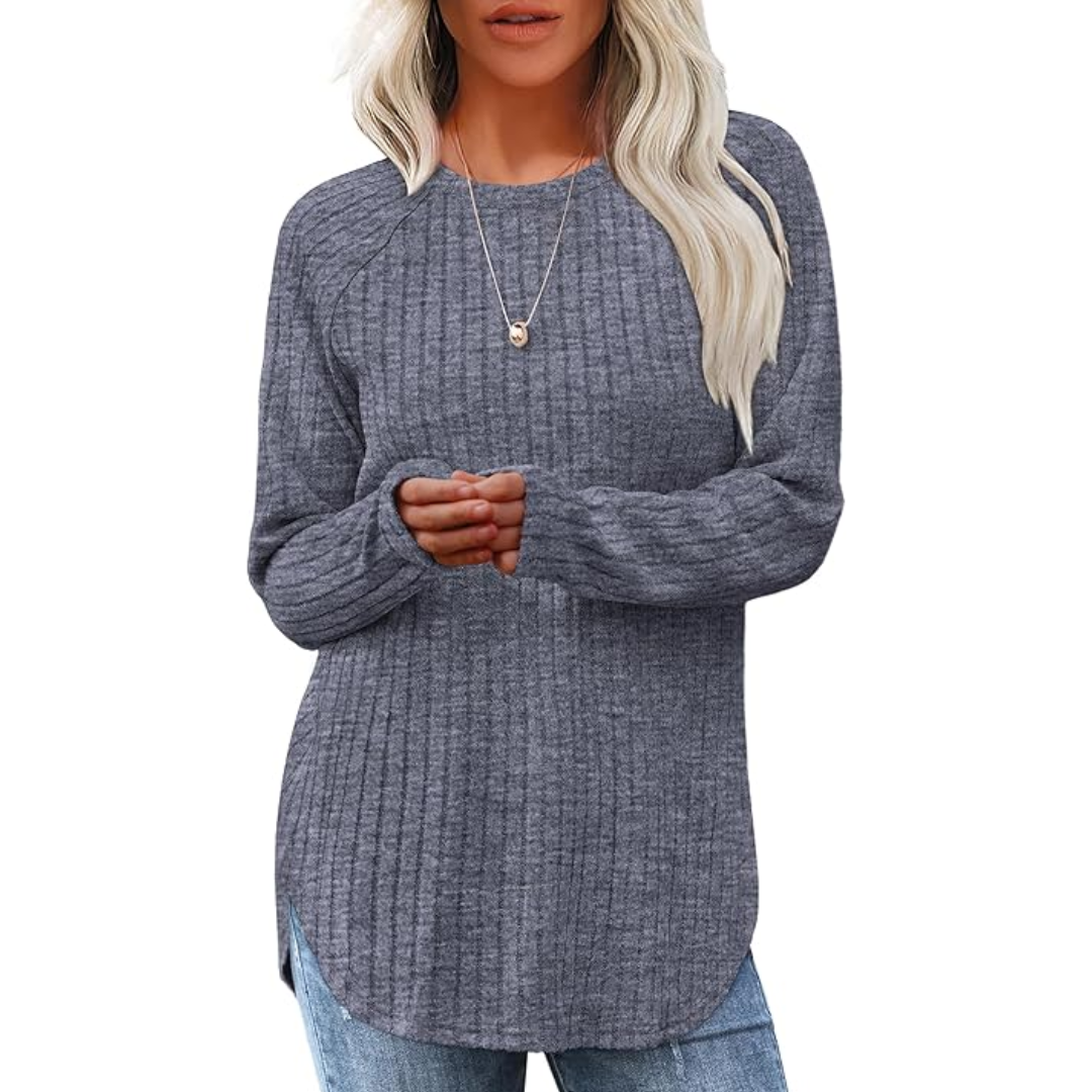 Cozy fall/winter top: Women's long sleeve crew neck sweater tunic with a relaxed drape.