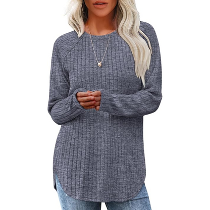 Cozy fall/winter top: Women's long sleeve crew neck sweater tunic with a relaxed drape.