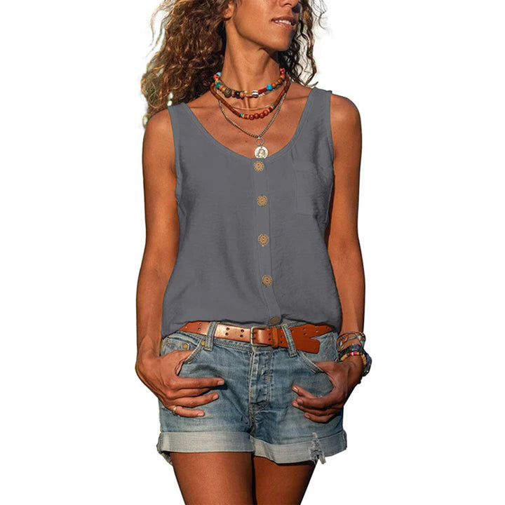 Women's loose fit sleeveless top for casual summer wear. Comfy & breezy tunic blouse.