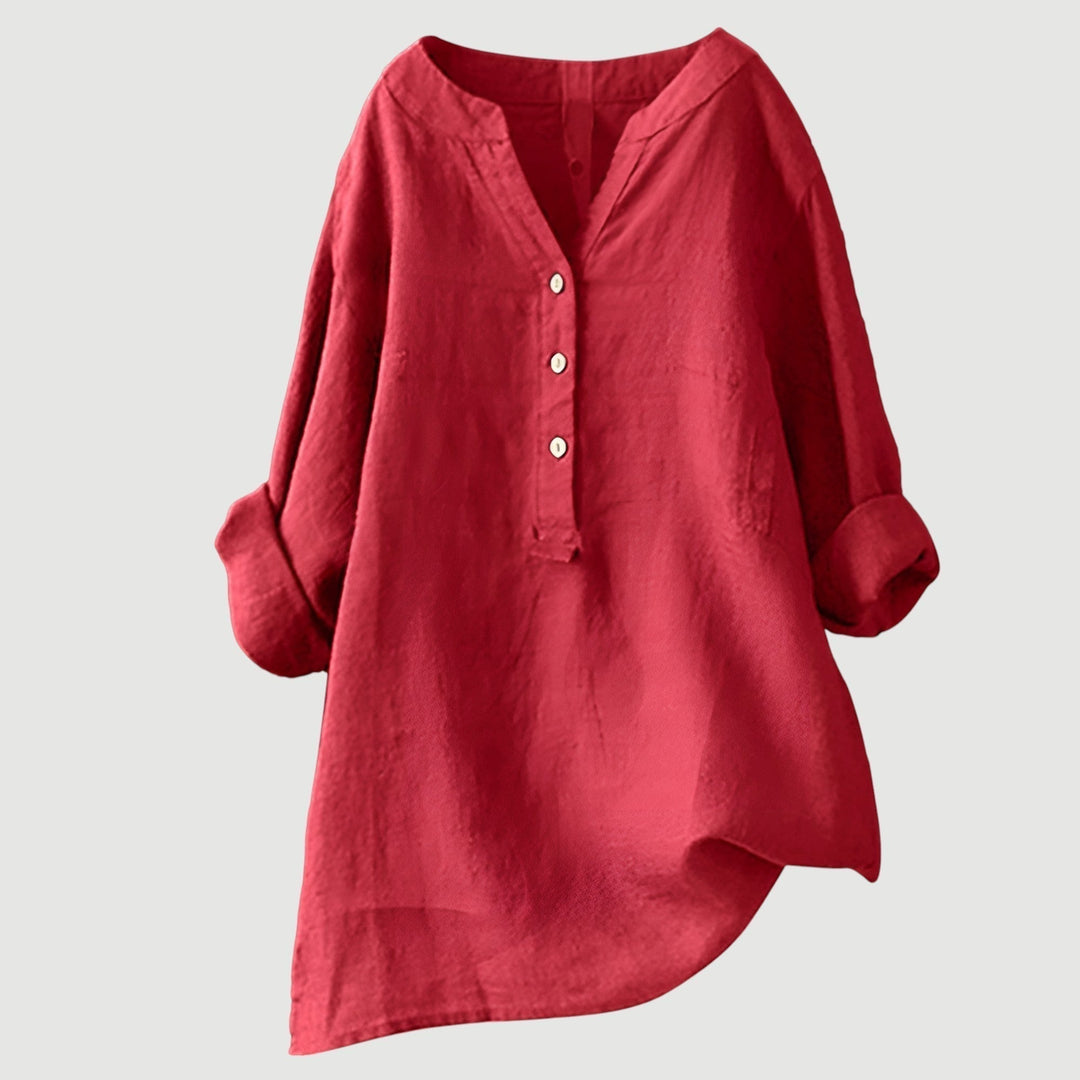 Women's loose fit V-neck blouse, perfect for effortless casual and elegant style. Breathable for spring/summer.