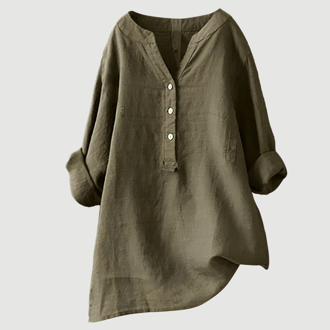 Spring/summer women's V-neck blouse with a comfortable loose fit, perfect for casual and chic style.