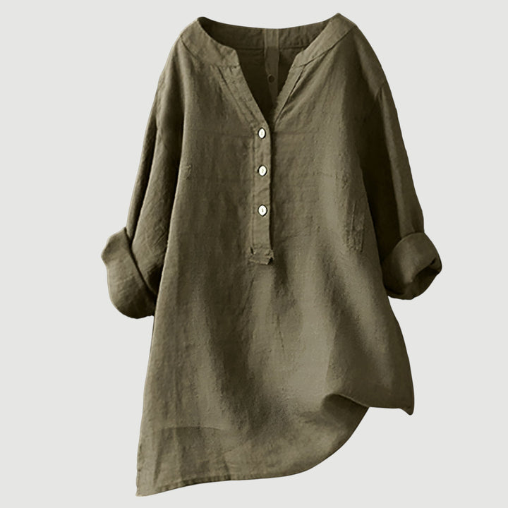 Spring/summer women's V-neck blouse with a comfortable loose fit, perfect for casual and chic style.