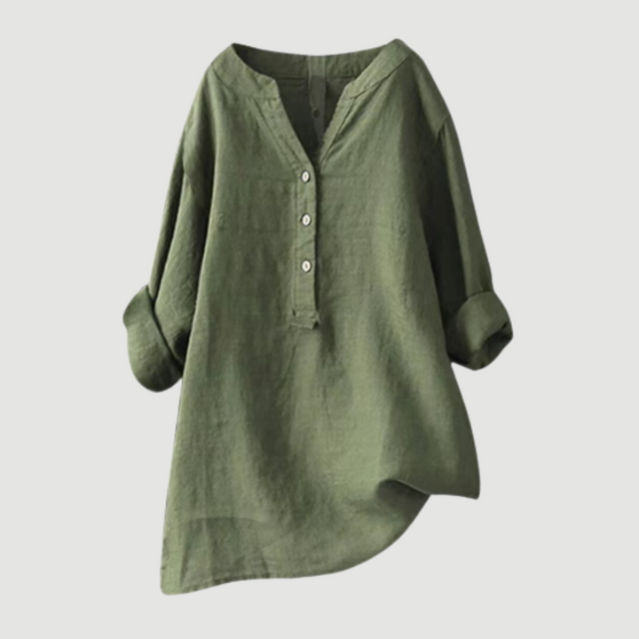 Comfortable women's loose fit V-neck shirt, ideal for everyday wear, workwear, and versatile fashion.