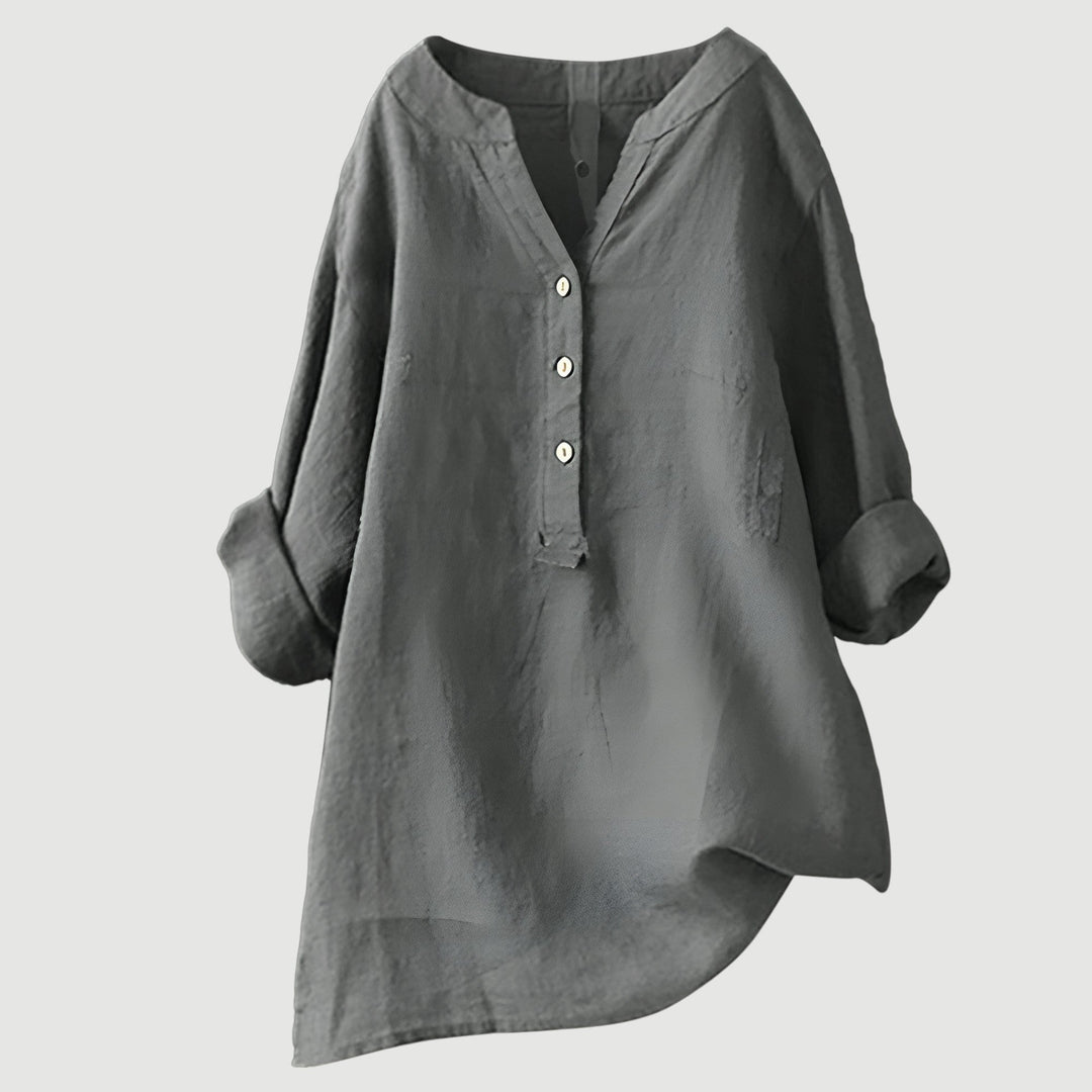 Elegant women's V-neck blouse with a loose fit, great for spring fashion and breathable summer style.