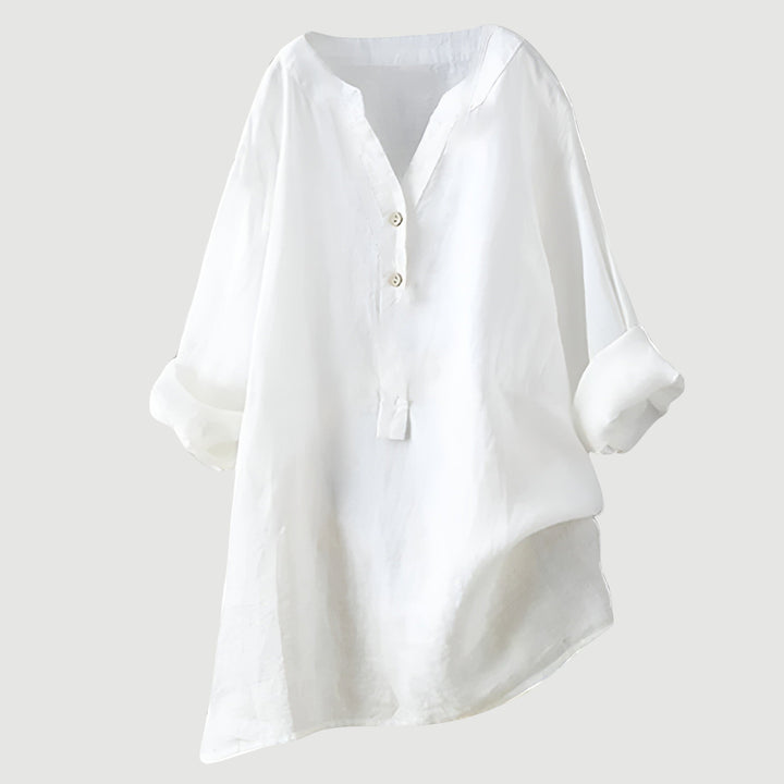 Versatile women's fashion blouse: a loose fit V-neck top for casual elegance & everyday comfort.