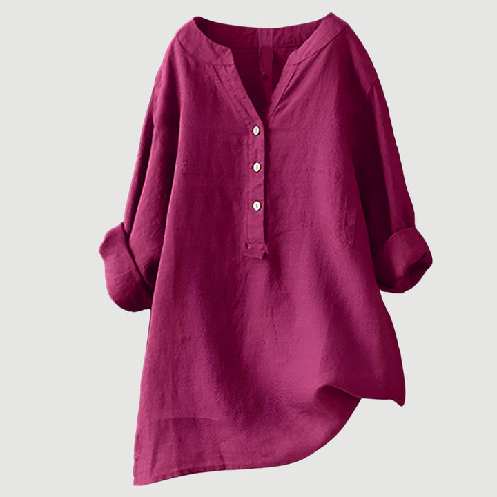 Chic loose fit V-neck blouse for women, a stylish and breathable top perfect for spring and summer fashion.