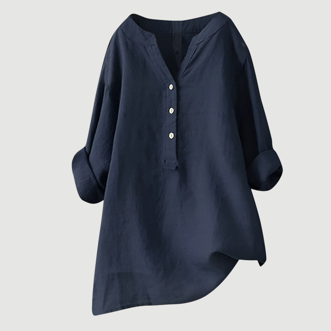 Effortless women's V-neck blouse, a loose fit top designed for comfort, style, and versatility.