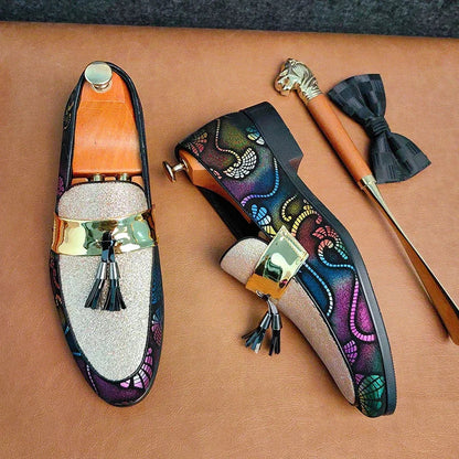 Top-down view of Lucentus women's bold loafers. Stylish & comfortable slip-on dress shoes, ideal for formal or party wear.