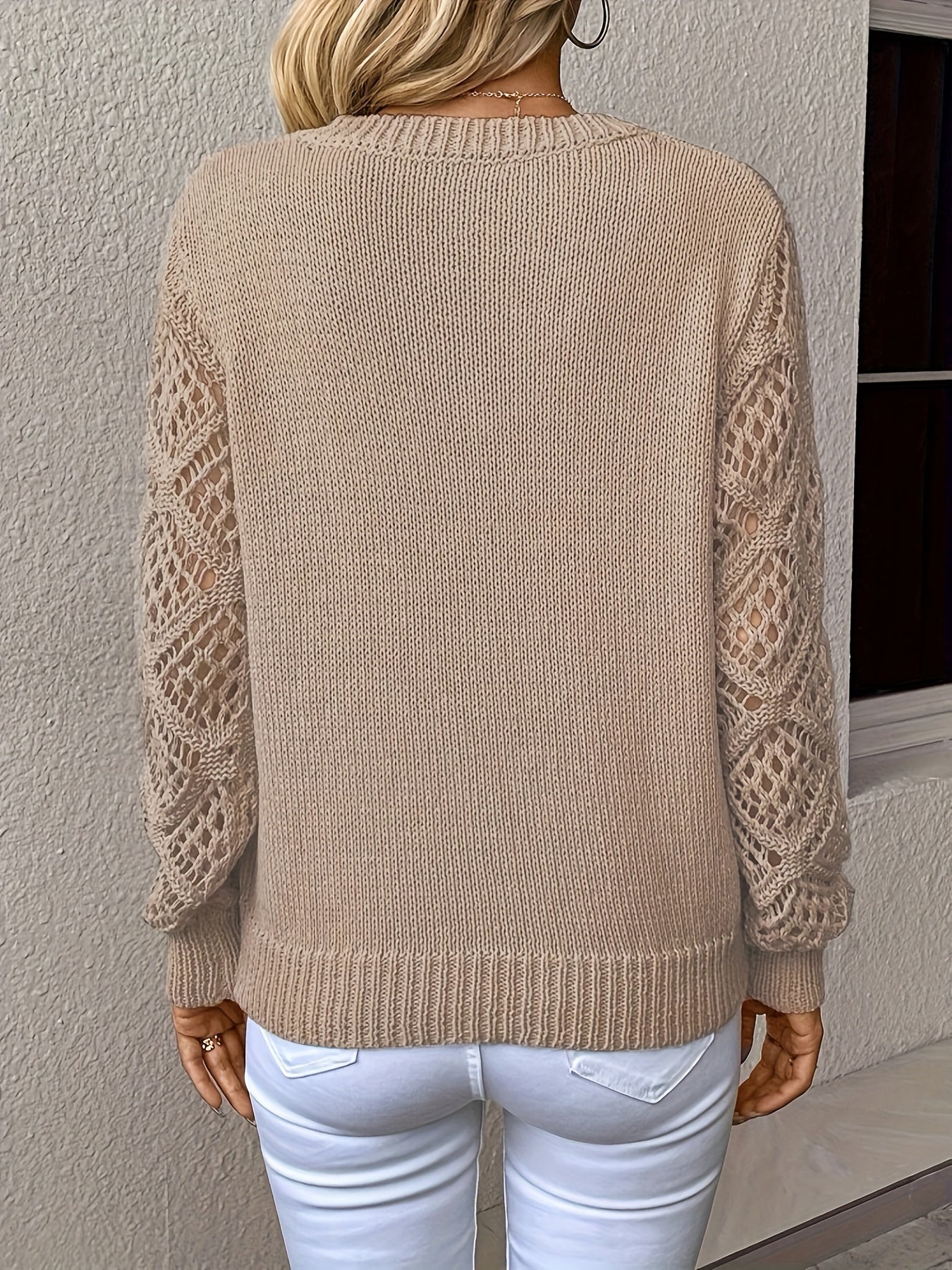 Fall fashion women's Luna sweater with a V-neck and stunning hollow-out long sleeves, a unique pullover.