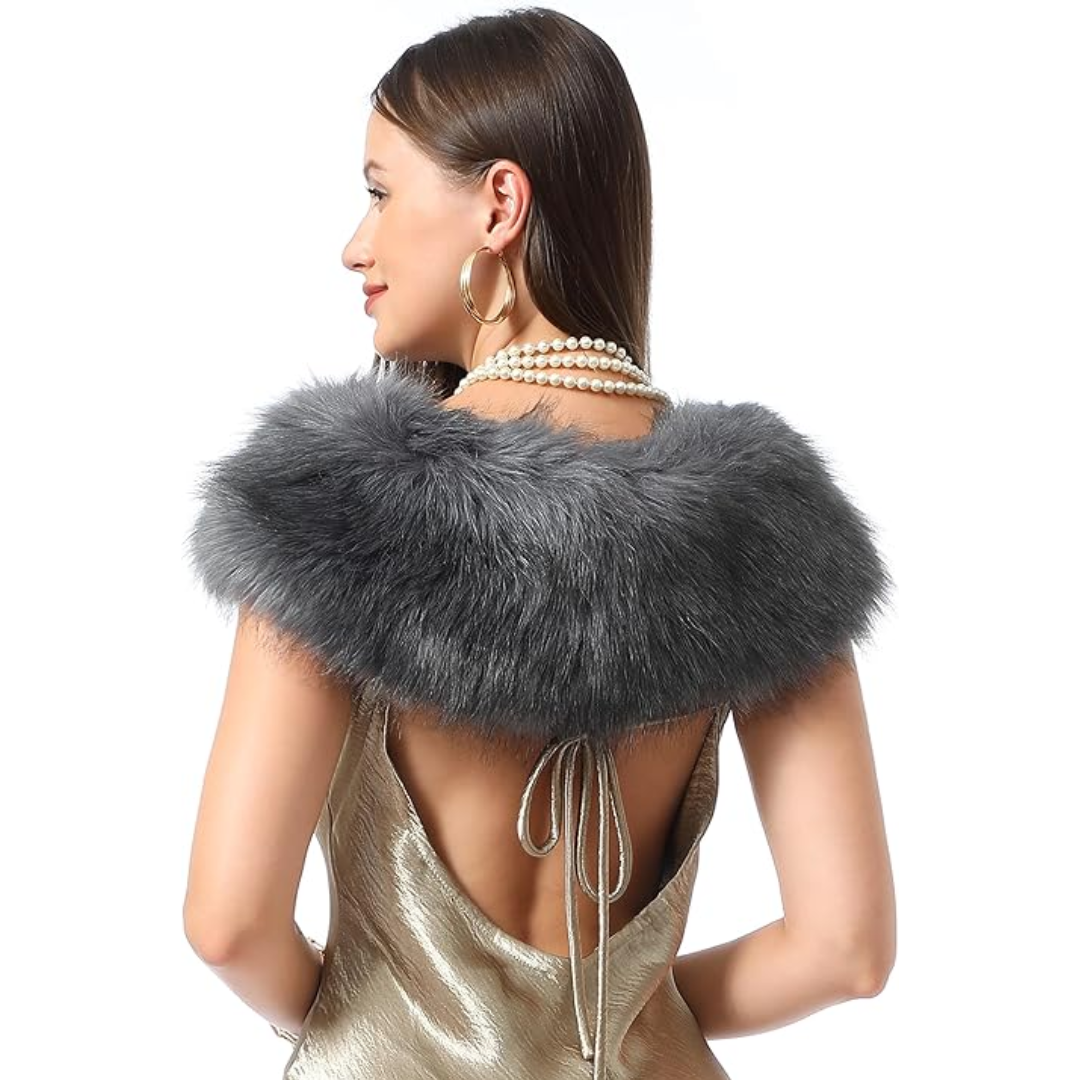 Women's luxe faux fur neck warmer scarf. Soft, warm, and elegant winter accessory.