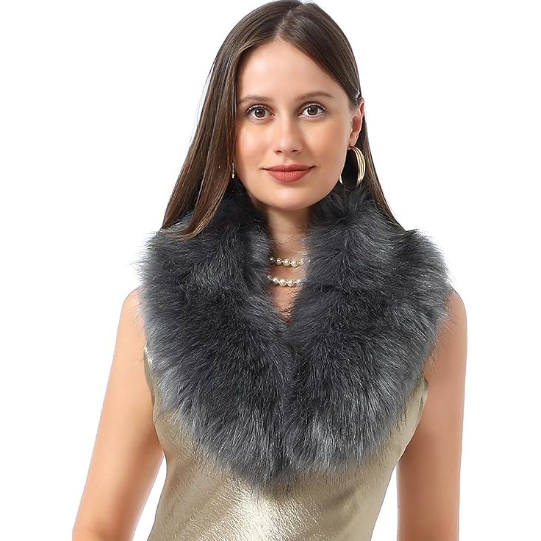 Warm faux fur neck warmer, perfect for cold weather. Soft, cozy, and stylish women's winter scarf.