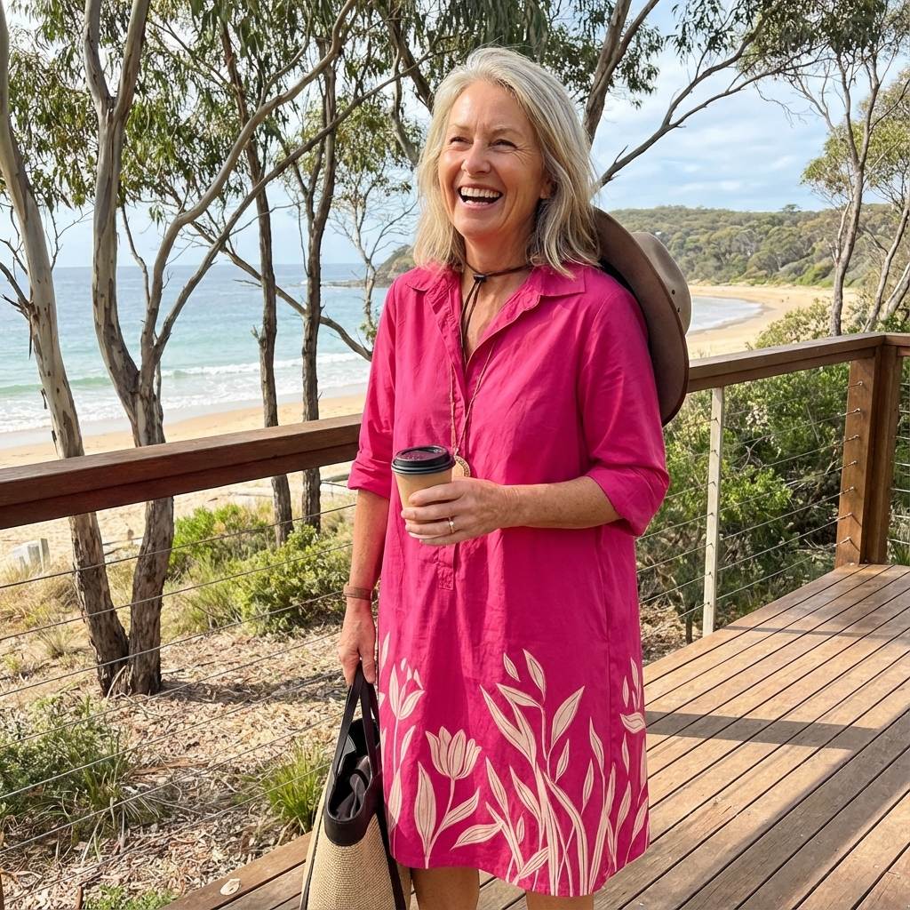 Elegant women's fuchsia floral midi dress, a versatile button-down summer dress ideal for occasions.