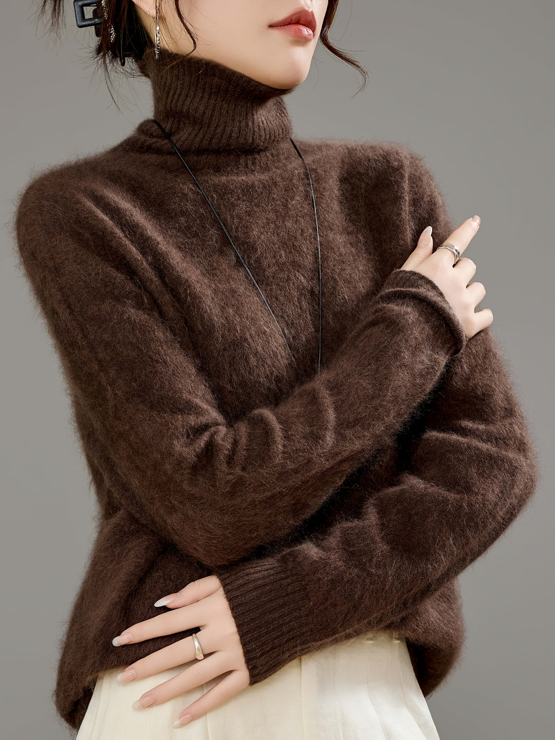 Women's luxe turtleneck sweater in soft knit. Perfect for ultimate comfort & stylish winter fashion.