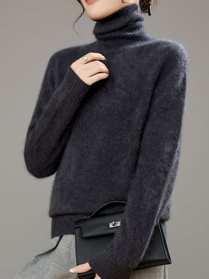 Cozy women's premium turtleneck sweater. Warm knit for cold weather and elegant winter style.